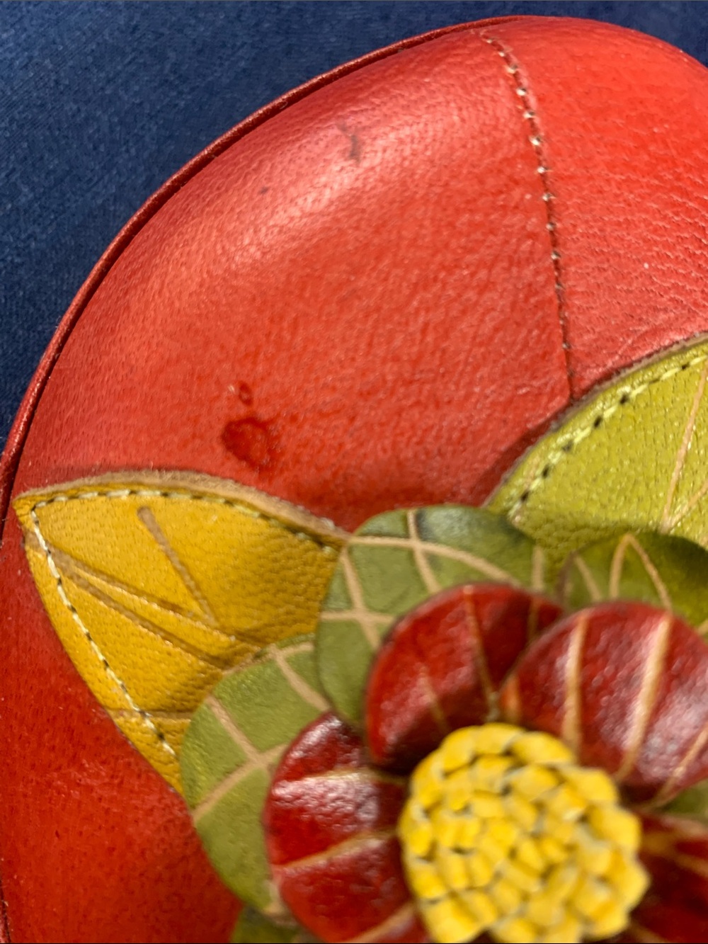 Via Veneto Red Leather Floral Appliqué Mules - Picture 9 of 11